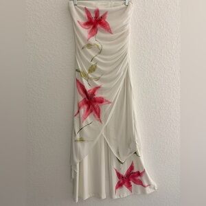 Vintage White Strapless Jumpsuit Maxi Dress Look | Painted Floral